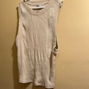 Zara Sleeveless Ribbed Beige Top